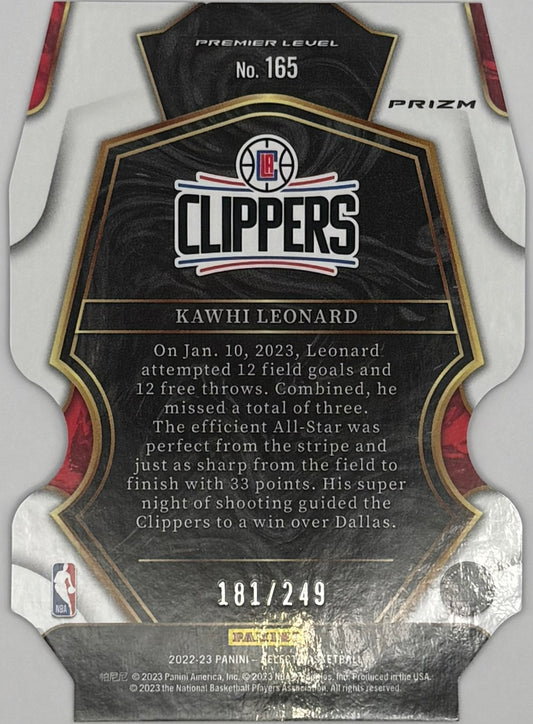 2022-23 Panini Select Kawhi Leonard Premier Level Prizm #165 /249 – Clippers – RAW