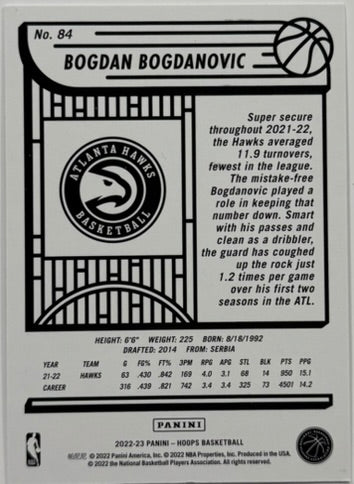 2022-23 Panini Hoops Bogdan Bogdanovic Green Foil #84 – Hawks – RAW # 20/99