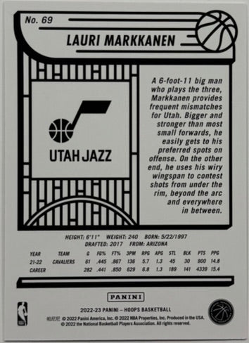 2022-23 Panini Hoops Lauri Markkanen Green Foil #69 – Jazz – RAW #11/99