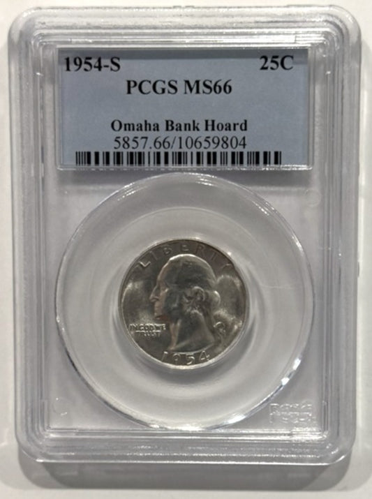 1954-S Washington Quarter — PCGS MS66 (Omaha Bank Hoard)