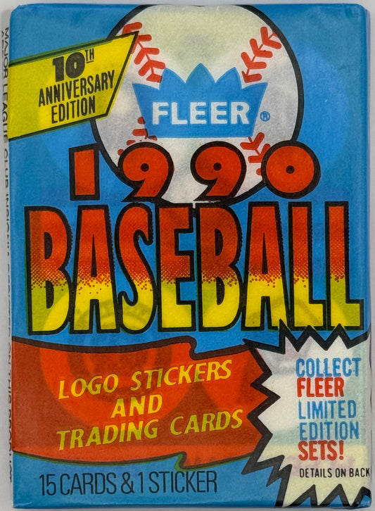 1990 Fleer Baseball Wax Pack — 15 Cards + 1 Sticker (10th Anniversary Edition)